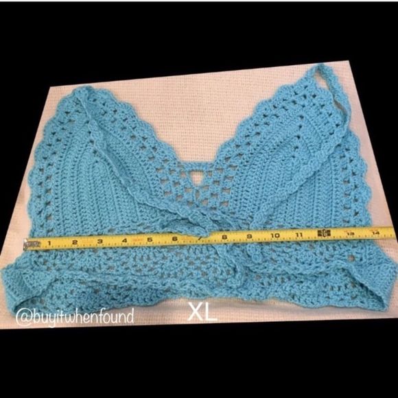 Crochet Knit Halter Crop Top AQUA Turquoise S M L XL - Picture 8 of 8